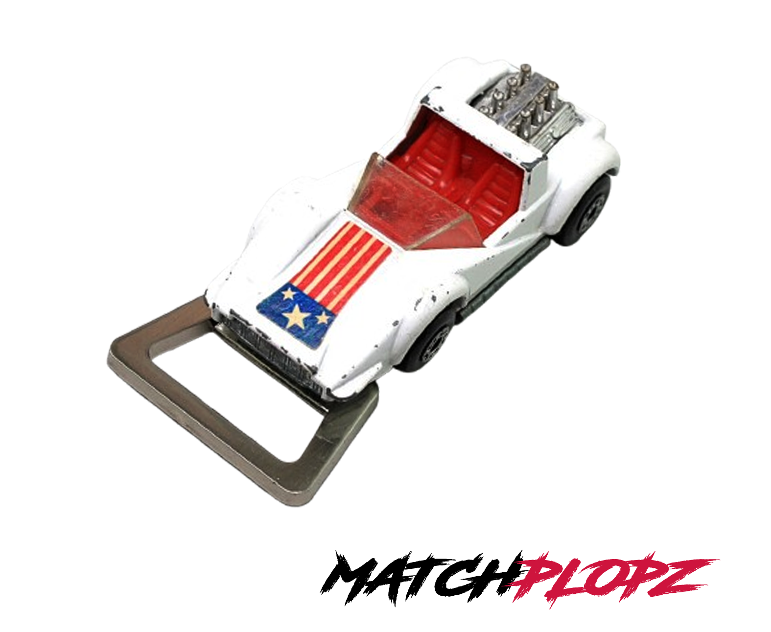 HELLRAISER bottle opener model car toy car from MATCHPLOPZ vintage retro gift birthday man friend car white