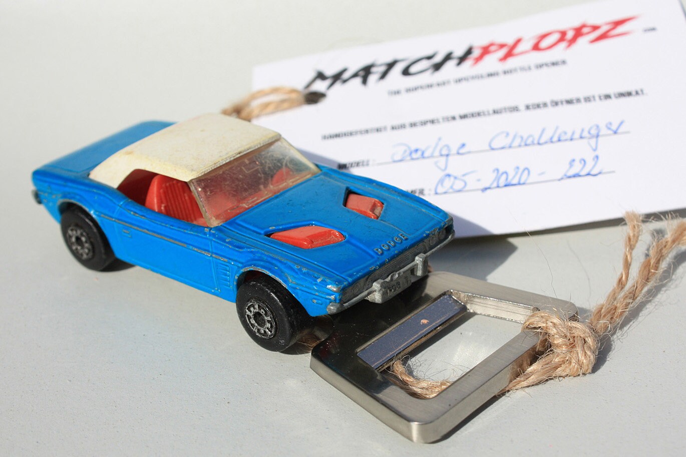 DODGE CHALLENGER bottle opener model car toy car from MATCHPLOPZ vintage retro gift birthday gift friend man car blue